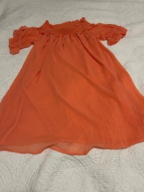 CeCe Orange Off-Shoulder Smocked Mini Dress
